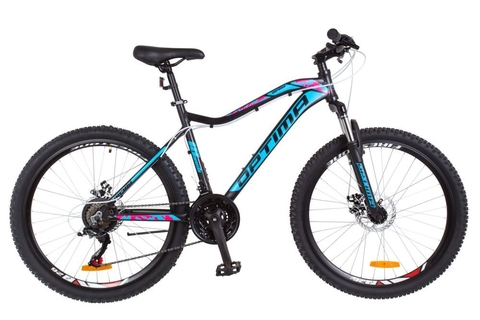 Велосипед 26" Optimabikes ALPINA (OPS-OP-26-107),  AM 14G  DD  рама-18" Al черно-голубой с розовым (м)   2018