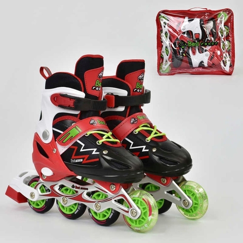 Ролики А 24753/1120 "S" Best Roller /размер 30-33/ цвет КРАСНЫЙ (6) колёса PVC, ПЕРЕДНЕЕ КОЛЕСО СВЕТ, в сумке, d колес 7см [Сумка на молнии]