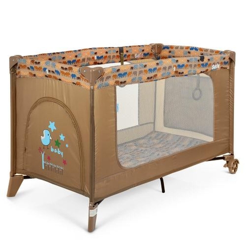 Манеж ME 1016 SAFE Beige Elephants (1шт) детский,2колеса,вход-змейка,карман,кольцо2шт,беж