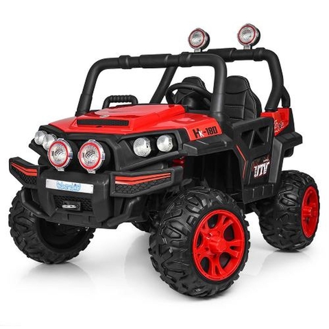 Джип M 3825EBLR-3 (1шт) р/у(2.4G),4мотора, 12V10AH, MP3, USB,TF,муз.,свет,колесаEVA,кож,крас.