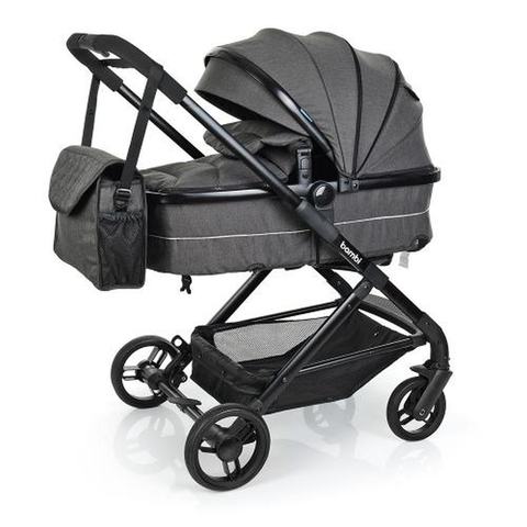 Коляска детская M 3895-11 (1шт) универс,PUколеса,трансформер, сумка,дождевик, джинс,серый